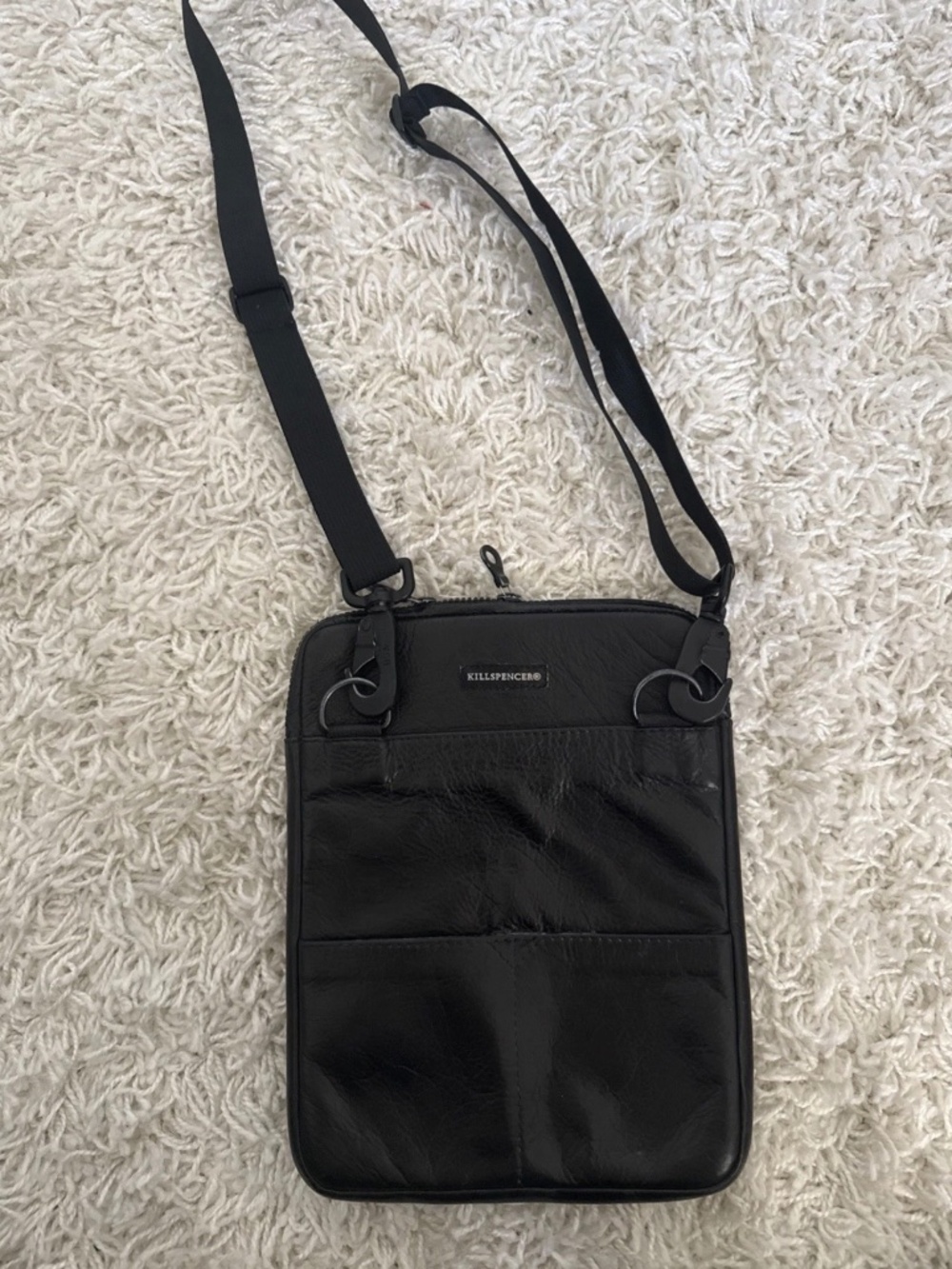 KILLSPENCER Crossbody Black Leather Messenger Laptop Tablet Bag Adjustable Strap